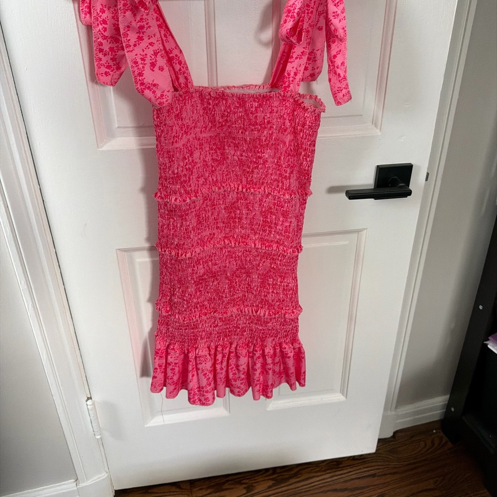 Pink Smocked Dress with Ruffle Hem